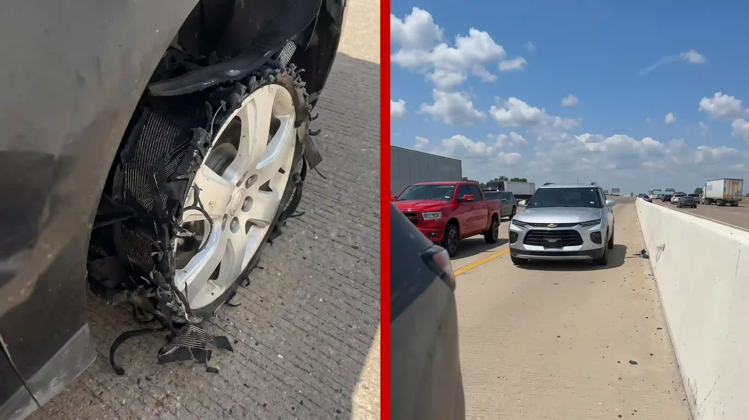 Tyre blowout on motorway requiring roadside tyre assistance