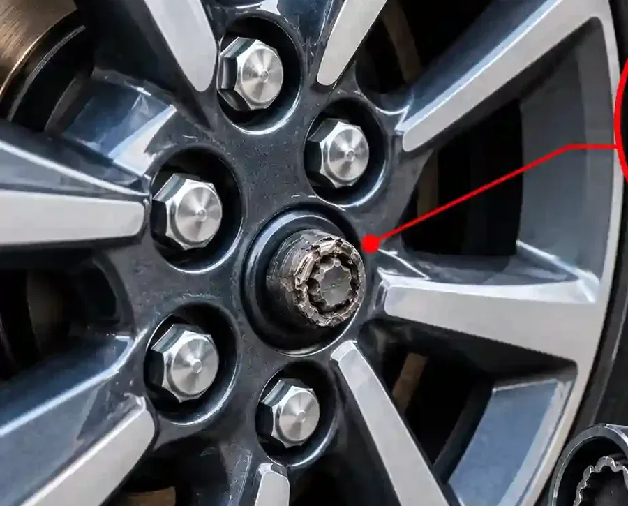 Car Alloy Wheel with Stripped Locking Wheel Nut Car Alloy Wheel with Stripped Locking Wheel Nut