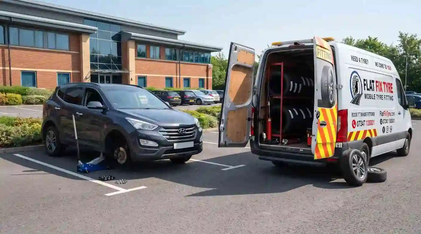 Mobile tyre fitting service at a workplace