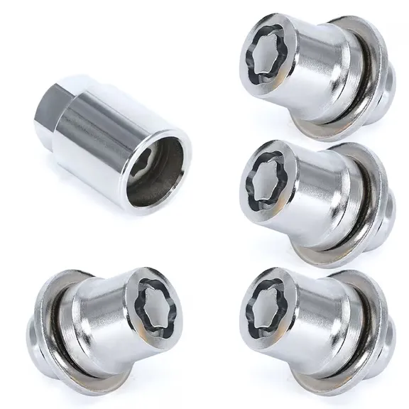 Set of security car locking wheel nuts with matching anti-theft key removal socket tool